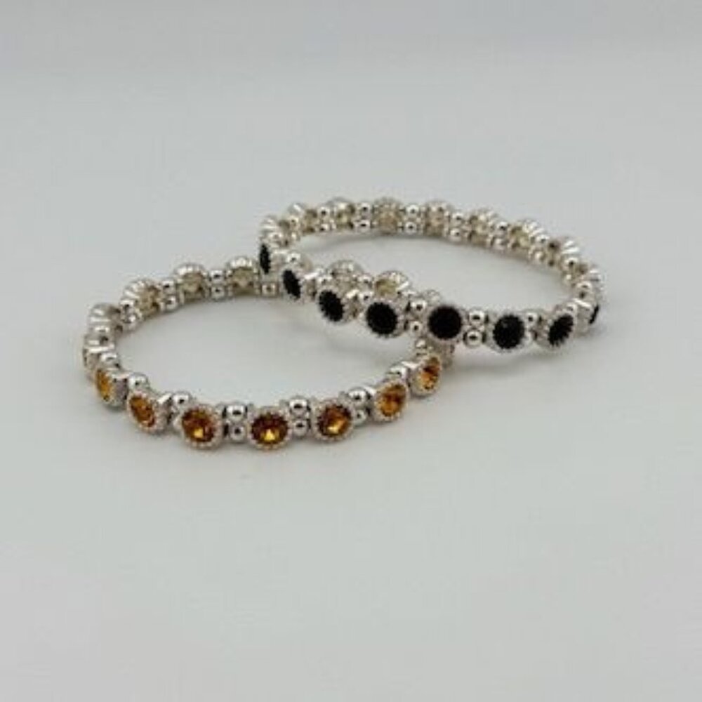 Faceted Glass Stretch Bracelets 7" Back & Gold Tone Rhinestones